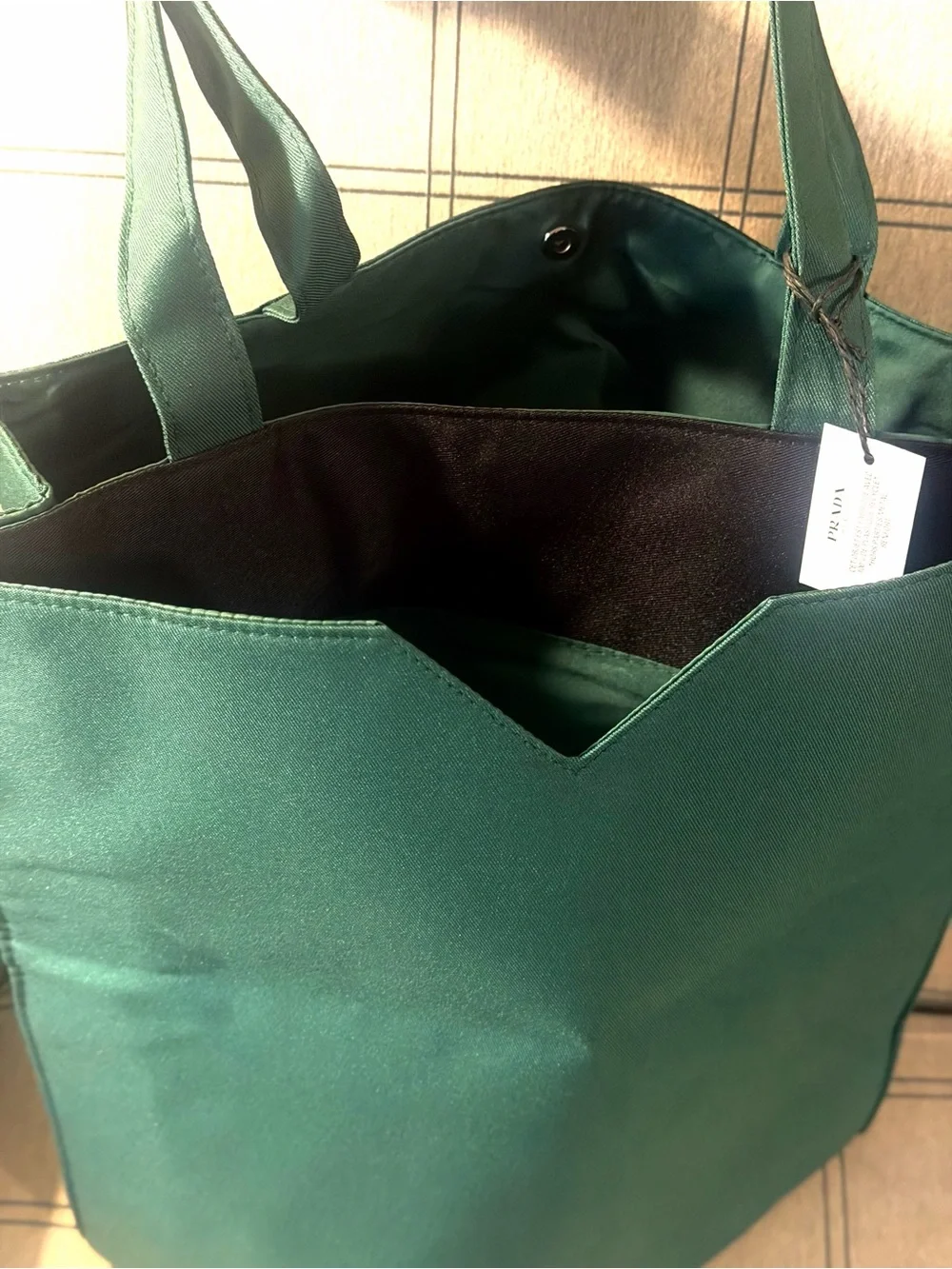 Prada Green Messenger Tote Bag with rare 2 large divided pockets